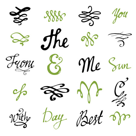 Design set of elements for book decoration. Small words,のイラスト素材