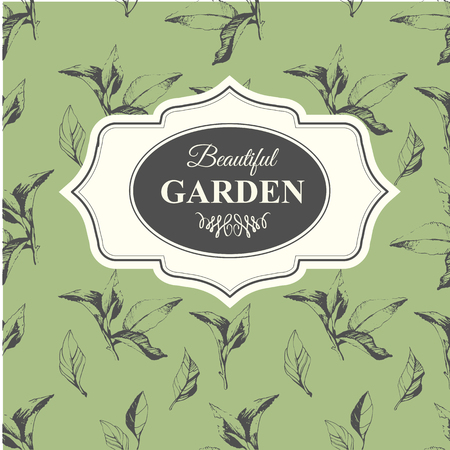 Vector green and white pattern. Floral pattern. Green pattern with tea leaves.のイラスト素材
