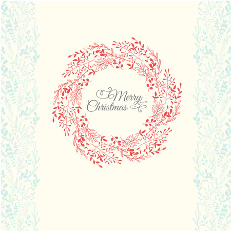 Christmas illustration with festive wreath on a beautiful white background.のイラスト素材