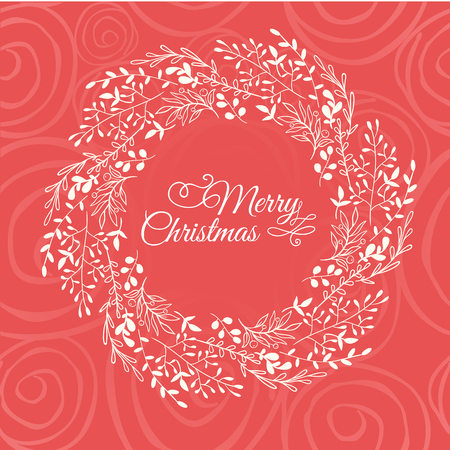 Christmas illustration with festive wreath on a beautiful red background.のイラスト素材