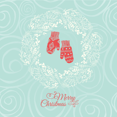 Christmas wreath. Seamless turquoise pattern. Merry christmas.のイラスト素材