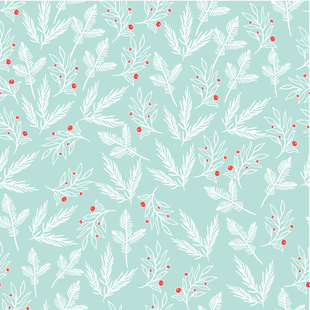 Seamless turquoise background of branches and leaves. Christmas background.のイラスト素材