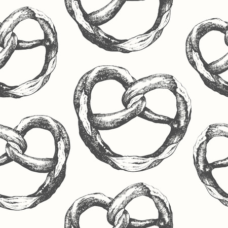Vector illustration with sketch pretzel. Hand-drawn pattern on white background.のイラスト素材