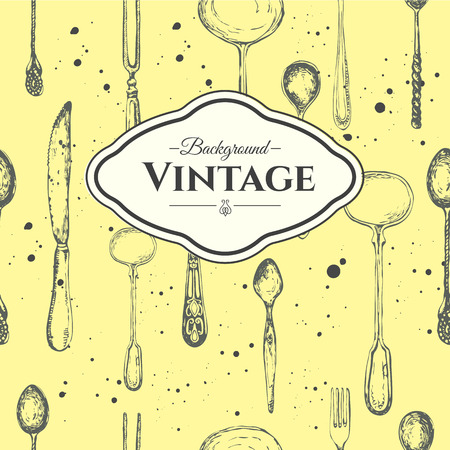 Seamless cutlery yellow background with spoons. Vintage style.のイラスト素材