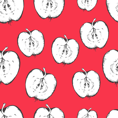 Fresh organic food. Apple pattern on red background.のイラスト素材