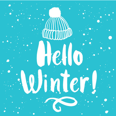 Winter illustration on turquoise background. Handwritten inscription.のイラスト素材