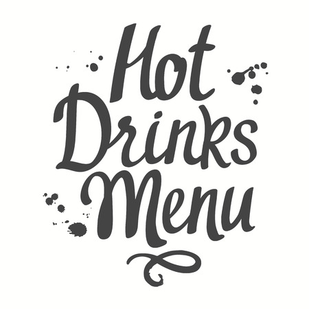 Hot drinks menu. Black and white design. Handwritten ink lettering.のイラスト素材