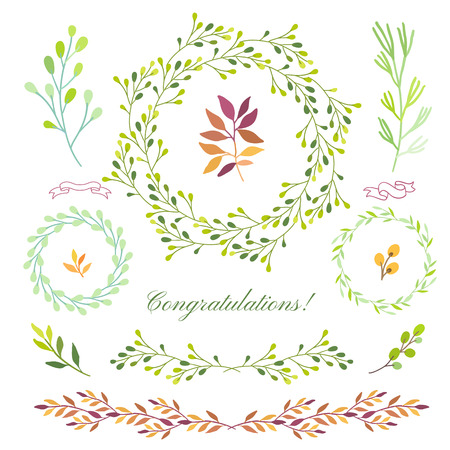 Vector illustration on white background with floral border frame. Wreath leaf and flowers.のイラスト素材
