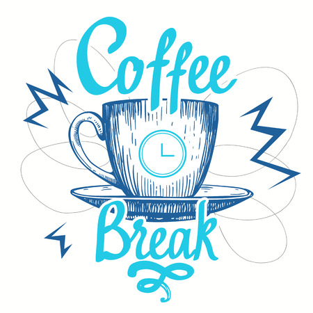 Handwritten ink lettering. Drinks in sketch funny style. Brush calligraphy elements for your menu design. Coffee break.のイラスト素材