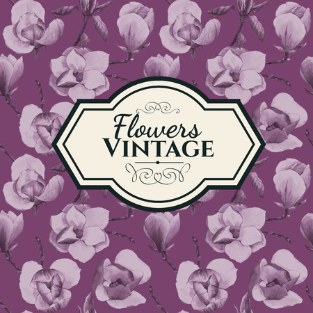 Floral pattern with watercolor realistic flowers on white purple for your design and decor. Vintage pattern.の写真素材