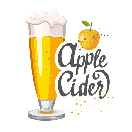 Drink menu. Vector illustration with cider apple glass in sketch style for pub menu. Vector illustration with alcoholic beverages.のイラスト素材