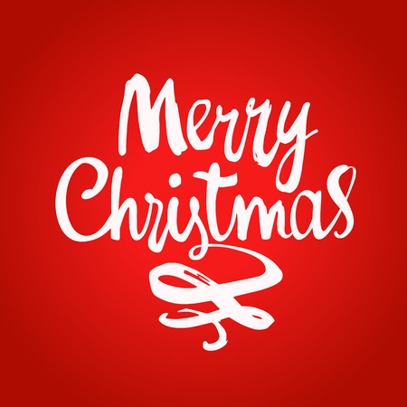 Vector holiday illustration Merry Christmas on red background. Handwritten inscription. Lettering design.のイラスト素材