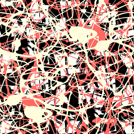 Seamless pattern with creative texture. Vector illustration of spray paint on white background. Ink smudges. Red, black and yellow colors.のイラスト素材
