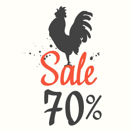 Silhouette of the cock on white background. Sketch style. Vector illustration with roosters 2017. Brush drawings. Chinese New Year. Winter sale.のイラスト素材