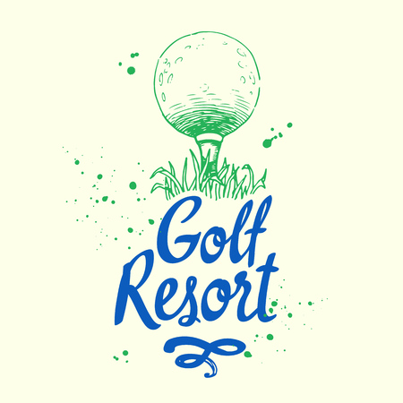 Golf. Vector set of hand-drawn sports equipment. Illustration in sketch style on white background. Brush calligraphy elements for your design. Handwritten ink lettering.のイラスト素材