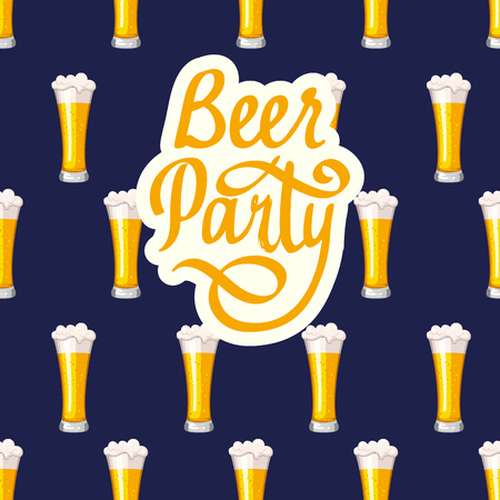 Seamless background with beer glass. Vector illustration for pub menu. Oktoberfest pattern. Alcoholic beverages.のイラスト素材