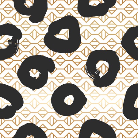 Seamless pattern with creative geometric gold texture. Vector illustration of black smudges on white background.のイラスト素材