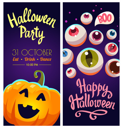 Set with Halloween labels. Funny and scary objects.  illustration of eyes and pumpkins in cartoon style.の写真素材