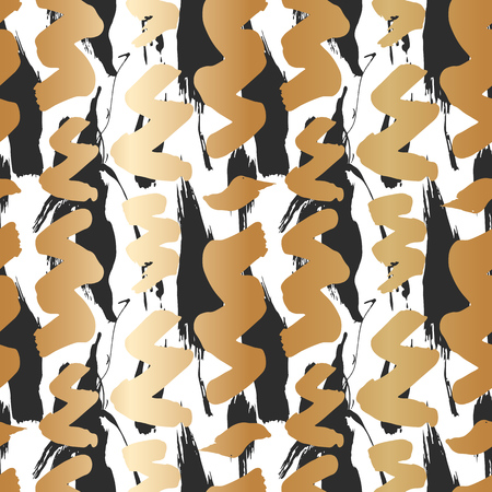 Seamless pattern with creative texture. Vector illustration of spray paint on white background. Ink smudges. gold and black colors.のイラスト素材