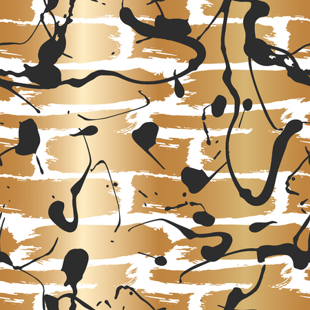 Seamless pattern with creative texture. illustration of spray paint on white background. Ink smudges. gold and black colors.の写真素材