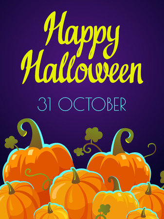 Halloween party poster. Funny background with pumpkins in cartoon style. Vector holiday illustration.の写真素材