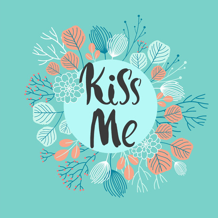 Floral wreath. Vector illustration. Gentle mint background of branches, berries and leaves. Kiss me.のイラスト素材