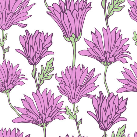 Seamless background with chrysanthemums in sketch style. Beautiful flowers pattern.のイラスト素材