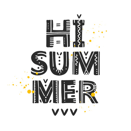 Hi Summer. Vector Illustration with brush calligraphy vectors for your design. Handwritten ink lettering on white background.のイラスト素材