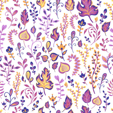 Vector seamless pattern on white with leaves and branch. Abstract background with floral elements. Natural design.のイラスト素材
