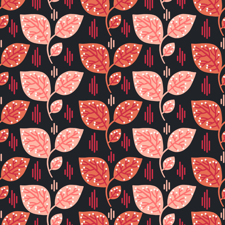 Vector seamless pattern on white with leaves and branch. Abstract background with floral elements. Natural design.のイラスト素材