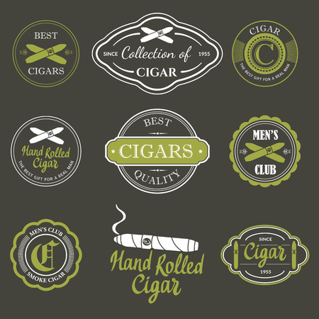 Vector Illustration with  labels. Simple symbols tobacco, cigar. Traditions of smoke. Decorative elements, icon for your design. Gentleman style.のイラスト素材