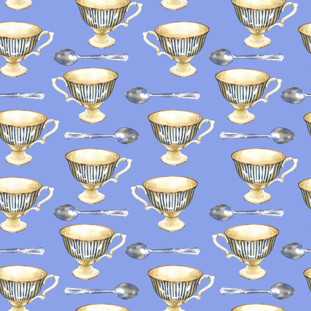 Tea party pattern on blue.の写真素材