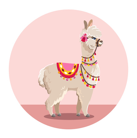 Illustration with llama and cactus plants.のイラスト素材
