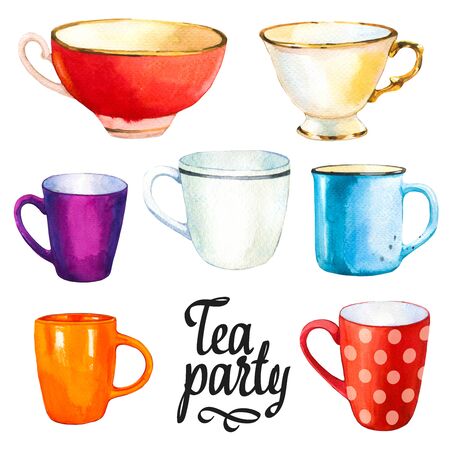 Tea party set on whiteの写真素材