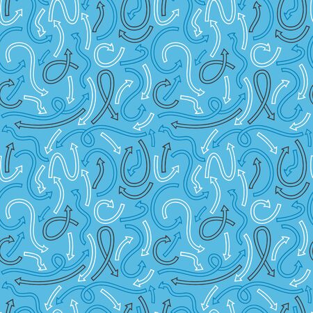 Seamless pattern with different curved arrows. Vector illustration on blue background.のイラスト素材