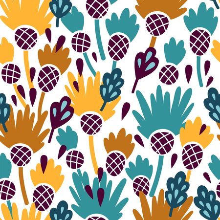 Vector seamless pattern on white. Abstract background with floral elements. Natural design. Winter mood.のイラスト素材