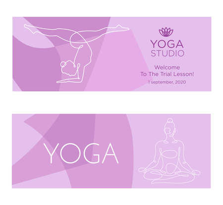 Yoga studio continuous one line vector invitation templateのイラスト素材