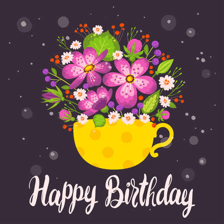 Happy birthday floral, natural postcard, greeting card templateのイラスト素材