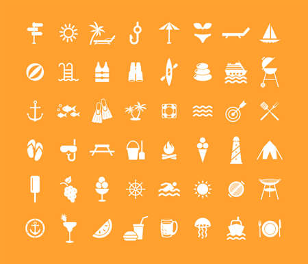 Icon summer set. Vector illustrations with vacation and beach simbols.のイラスト素材