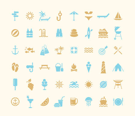 Icon summer set. Vector illustrations with vacation and beach simbols.のイラスト素材