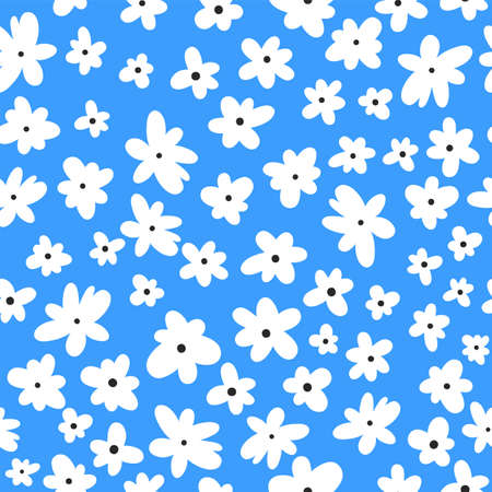 Vector seamless pattern on blue. Floral background with flowers. Natural design.のイラスト素材