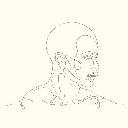Facial expression portrait continuous one line vector illustration. Continuous line art.のイラスト素材