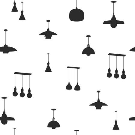 Seamless pattern with chandeliers for the store with a modern design. Vector illustration with different luster. Lighting store. Home decor for interior decoration.のイラスト素材