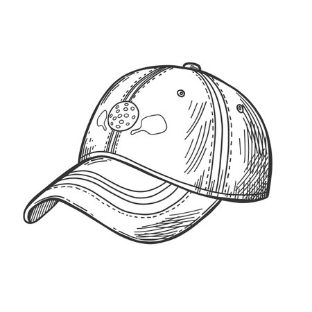 Vector sport illustration with pickleball cap. Pickleball equipment. Black and white.のイラスト素材