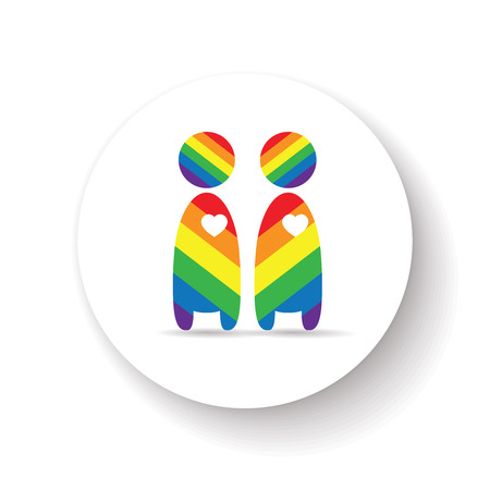 LGBT Gay pride love concept - Rainbow mans with white heart - Male couple stand on white backgroundのイラスト素材