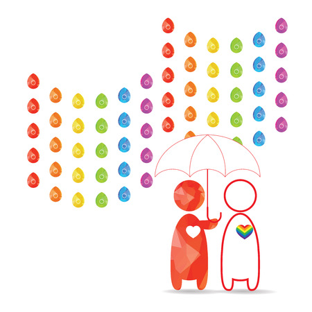 LGBT Gay pride love concept - Rainbow rain and male couple with umbrella in his handのイラスト素材