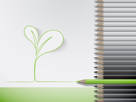 Colorful pencils with green line in tree growth conceptのイラスト素材