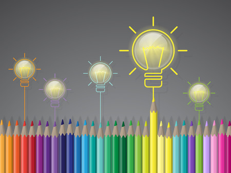 Colorful pencils with light bulb idea vector illustrationのイラスト素材