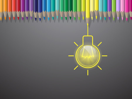Colorful pencils with light bulb idea vector illustrationのイラスト素材