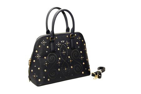 Beautiful ladies bags placed on white backgroundの写真素材